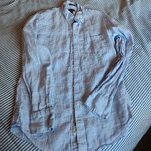 Mens JCrew blue & white stripe linen button up